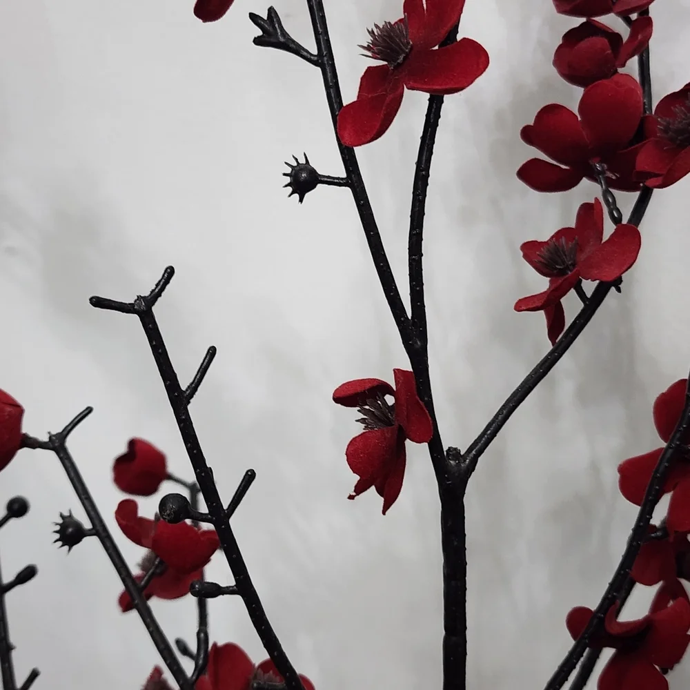 Plum Blossom Branches  3 Piece Silk Red Decorative Floral 38 Inches Long